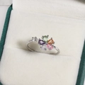 Floral open ring featuring colorful zircon petals and a silver adjustable band - Multicolor Zirconia Five-Petal Flower Open Style (白金色8)