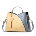 Chic yellow and grey contrast large tote bag with golden metal handle and pearl charm - Yellow and Blue
