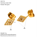 Detailed view of 18k gold plated stainless steel zircon stud earrings with measurements - Rhombus Style (SE317G)