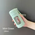 Botella de agua de vidrio verde menta de 240ml con funda de silicona y correa de mano - 240ml / Verde Menta