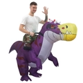 Inflatable purple dinosaur costume for adults with fake legs for funny party attire - Riding A Long-beaked Dragon / One Size