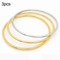 Set minimalista de 3 pulseras rígidas de 3mm en acabado pulido dorado y plateado - 60mm Diámetro Interior / Juego de 3 Anillos (2D+1A) / Mezcla de Dorado + Acero