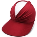 Deep red open top sun visor hat with wide brim and pleated elastic fabric for women - Burgundy
