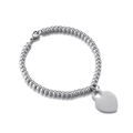 Poliertes Perlenarmband in Silber mit minimalistischem Herzanhänger und Karabinerverschluss - Edelstahl / Silberne Perle Poliertes Herz-Stil (KB149639-Z)
