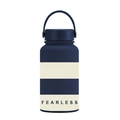 Navy blue matte vacuum sports flask 650ml with white stripe and Fearless text print - Navy Stripe Fearless