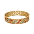 Vintage gold hollow turquoise bracelet with red and blue circular gemstone inlay - Hollow Clover Red Blue Enamel Style (3#)