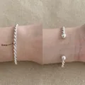 Silver twisted rope cuff bracelet with 4mm width and ball ends in a minimalist style - Vintage Twisted Rope Bangle (A1181) / Silver