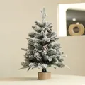 60cm flocked mini Christmas tree with pine cones and a natural wood base for desk decor - 60cm Flocked Snowy Tree