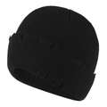 Black distressed knit beanie with ribbed texture and punk style ripped details - L(58-60cm) / Black