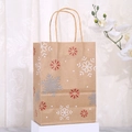 Sac cadeau de Noël en papier kraft marron avec motifs de flocons rouges et blancs - Imprimé Flocon de Neige (019-4) / 21x15x8cm