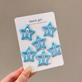 Set of 6 light blue star-shaped metal hair clips on a white display card for kids - Light Blue Set - 6 Pcs