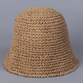 Handgefertigter Strohhut in Kamelbraun mit strukturierter Häkeloptik für Damen - M (56-58cm) / Khaki