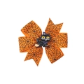 Halloween orange spider web ribbon hair bow with a black cat on a broomstick clip - 12# Spider Web Black Cat