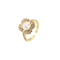 Adjustable gold plated ring with large square zircon stone and pave crystal accents - Gold Square White Zirconia (CE00689CX)