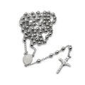 Collana rosario vintage in acciaio inossidabile argento 6mm con croce su sfondo bianco - 6mm / Argento