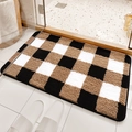 Plush checkerboard bathroom mat with non-slip backing in black white and camel tones - Gelvin Checkerboard / Bath Mat 40*60cm