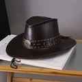 Vintage dark brown western cowboy hat with turquoise sunburst buckle and braided strap - Black / Adult (55-60cm)