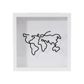 White shadow box frame with black wire world map art, minimalist travel memory display - World Map Classic / 15x15cm / White