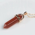 Retro adjustable stainless steel necklace with a gold-trimmed goldstone hex pillar pendant - Gold Sandstone / Pendant Only (Without Chain)