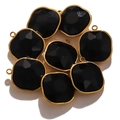 Pendente in gemma nera sfaccettata con bordo in metallo dorato per gioielli DIY - Stile A Nero