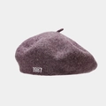 Detail of 1987 embroidery on premium dark purple wool felt beret for a vintage look - One Size / Flower Purple
