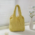 Pale yellow bubble texture tote bag with stylish popcorn fabric on a bright windowsill - Earthy Yellow
