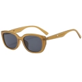 Lunettes de soleil rétro à petite monture ambrée et verres gris foncé élégants - Thé Transparent