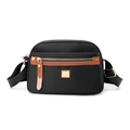 Lightweight black nylon crossbody bag with brown zippers and gold-tone metal hardware - Black