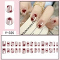Burgundy cat eye press-on nails with red heart designs in a short square-round shape - Pink Cat Eye Fine Shimmer Red Heart (Y-325)