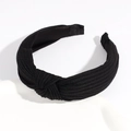 Black knotted wide headband with ribbed knit texture for women in minimalist style - Black