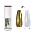 Detailed comparison of 001 mirror nail liquid effects on black and transparent base colors - Ice Skin Magic Liquid 01 (Color 001)