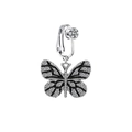 Clip de nombril papillon argenté sans perçage orné de strass brillants sur fond blanc - Style Papillon Argenté Strass Complets (FBR24011008)