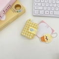 Mini yellow checkered quilted storage case with blue heart button and ice cream charm - Quilted Heart Plaid Yellow