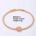 Elegant gold bracelet with square cubic zirconia and sunflower pendant, 19cm length - Gold Sunflower Style/19cm