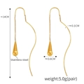 Golden stainless steel long threader earrings with water drop tassels and wave hooks - Gold