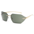 Frameless oversized sunglasses with dark grey geometric lenses and slim gold metal temples - Gold Temple Green Lens