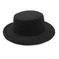 Classic black wool felt boater hat with flat top design and wide brim for outdoor style - M (56-58cm) / Black