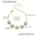 Gold stainless steel bracelet with green glass stones and adjustable chain measurements - Bracelet Only / Gold-Light Green