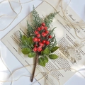 Artificial red berry stems with frosted snow and pine needles for Christmas decoration - 12*32cm / Red Berry Green Leaf Bouquet