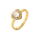 Gouden hartvormige zirkoon ring met micro-pave kristallen en verstelbare open band - Verstelbaar Open / Wit