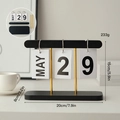 Minimalist black wooden perpetual calendar with gold metal pillars and white cards - Black (Assembly Style)
