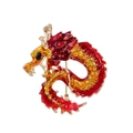 Vintage red and yellow enamel dragon brooch pin in gold finish for suits - Red-Yellow/Gold Border