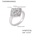Anello quadrato in acciaio al titanio argento con occhio blu e diamanti cechi pavé - US 7 / Anello in Acciaio (TXA094)