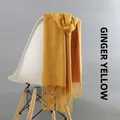 Ginger yellow thickened scarf with tassels made of soft cashmere-like wool blend - Tassel Style / 220g (200x70cm) / Turmeric