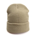 Classic khaki ribbed knit beanie hat for men and women featuring warm thermal stretch fabric - One Size / Elastic / Light Khaki