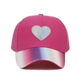 Kids unicorn baseball cap featuring pink sequin heart and rainbow gradient glitter brim - Hot Pink Rainbow Brim Mermaid Heart