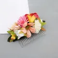 Bohemian floral hair comb with pink, yellow, and white silk flowers for bridal styling - FS07-5 Orange Pink