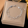 Three-layer silver snake chain bracelet with polished beads and adjustable lobster clasp - Triple Layer Bead Silver