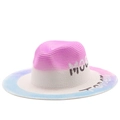 Pink, white and blue gradient straw fedora hat with MOOD and TROPICAL embroidery - Gradient Pink White Blue Tropical Style(10)