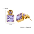 Square purple zircon earrings in gold titanium steel, size 13.5mm by 9mm for women - Purple